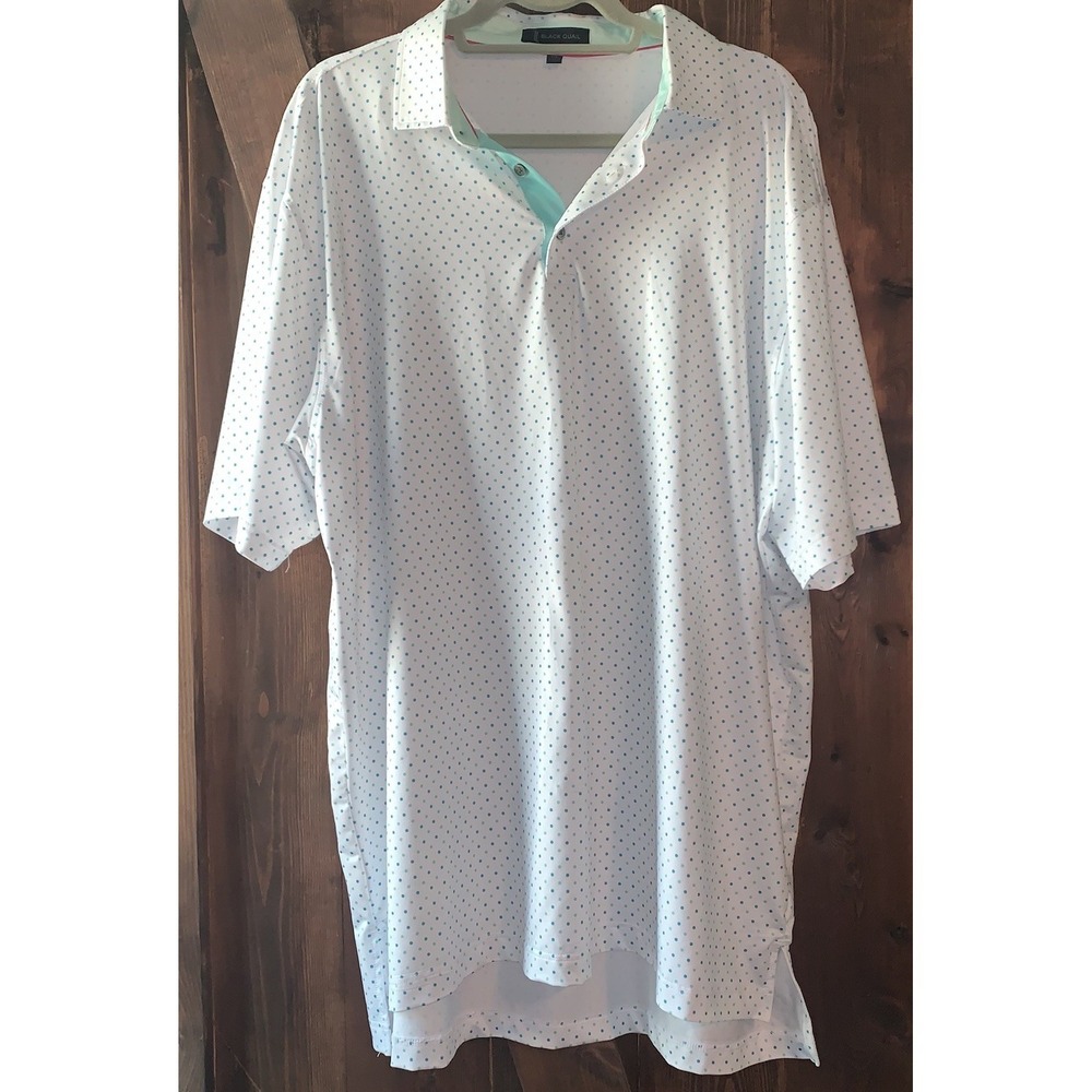 Black Quail Polo Shirt Mens XL Teal Dots Short Sleeve Golf Outdoor Preppy EUC